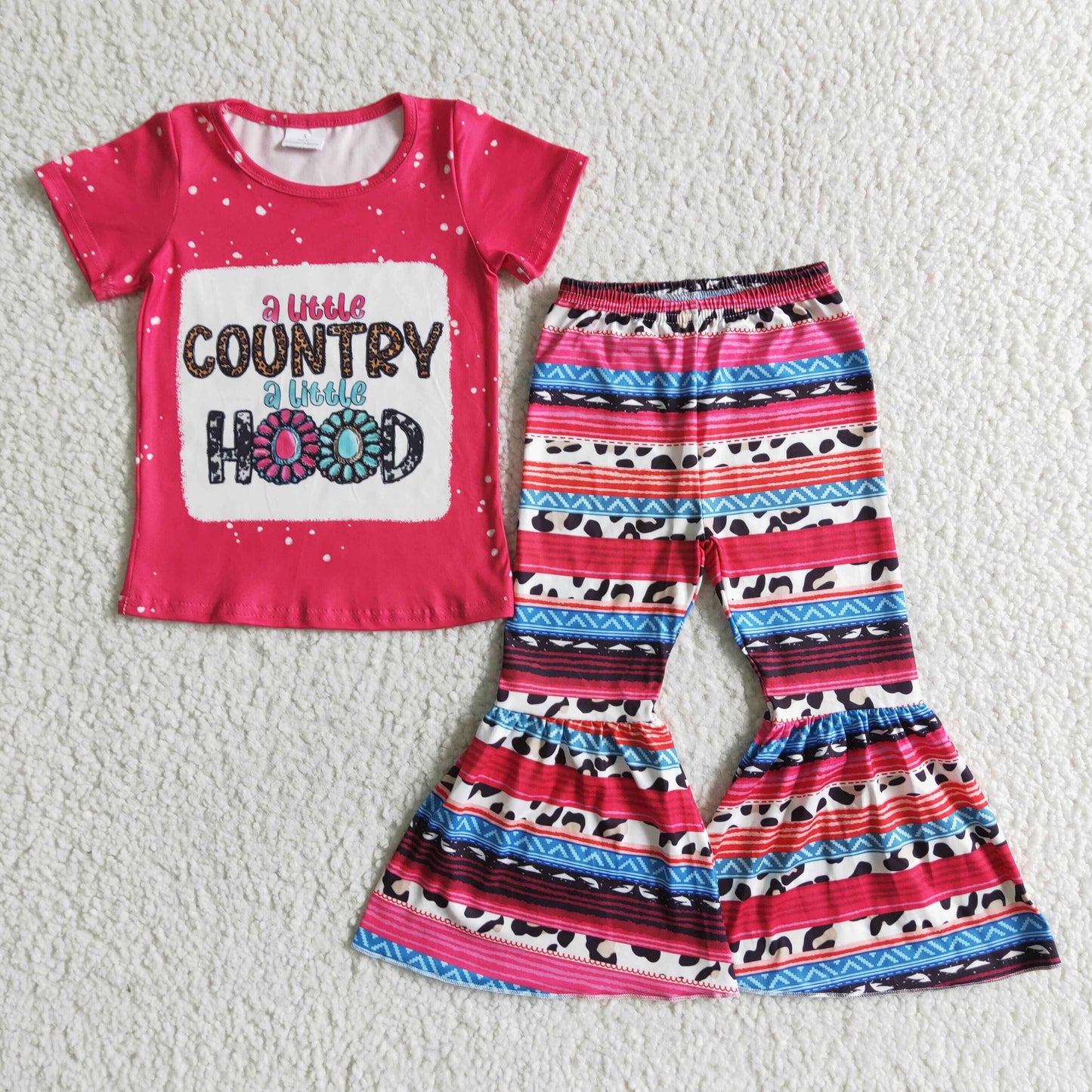 A little country a little hood Pink T-shirt bell bottom pants set