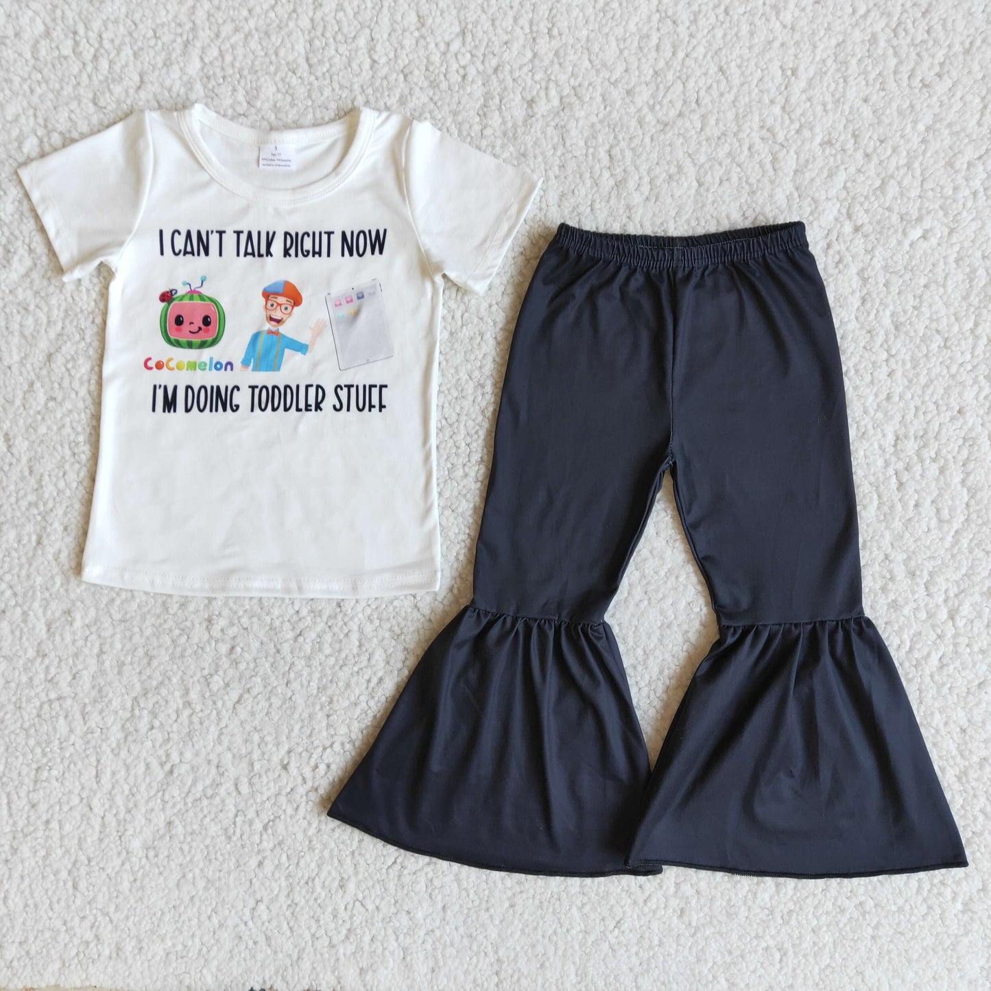 I can 't talk right now I'm doing Toddler stuff T-shirt Bell Bottom Pants Outfit