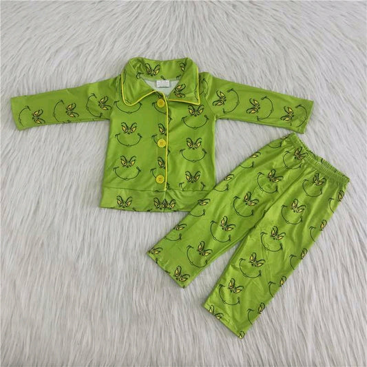 Christmas cartoon green boy pajamas outfit