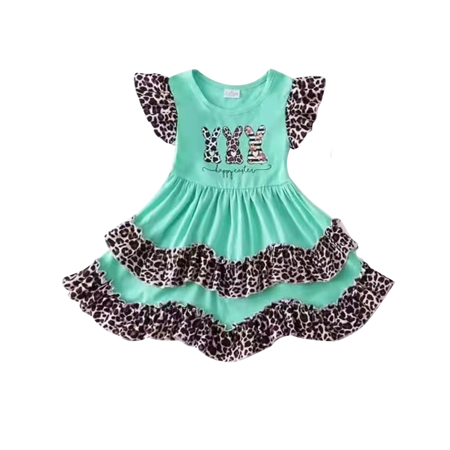 Easter Blue Leopard Ruffle Dresses