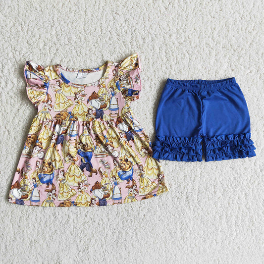 A3-15-1 Girl Princess Navy Ruffles Shorts Outfit-promotion 2024.3.16