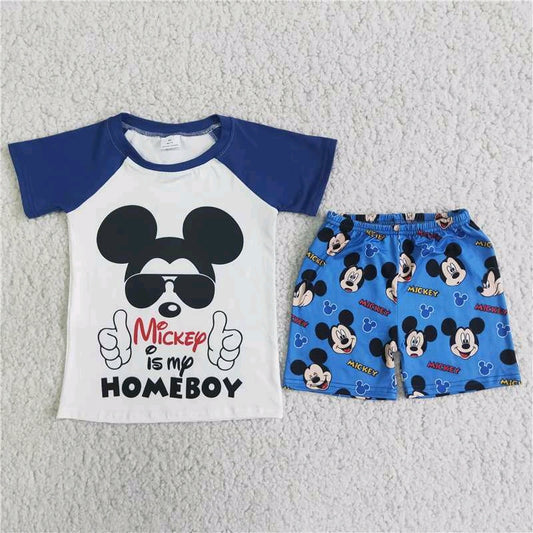 Mickey is my Home boy T-shirt Mickey print shorts Set