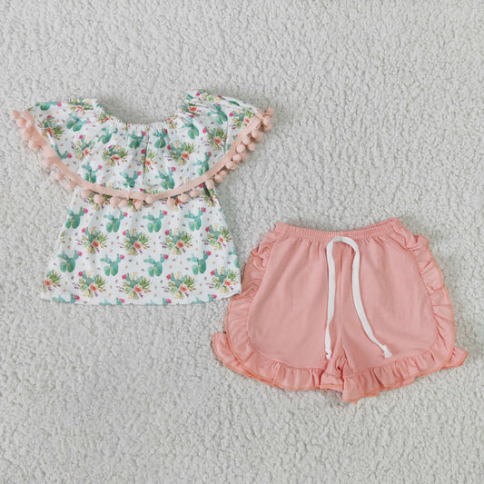 cactus Top girl pink shorts set