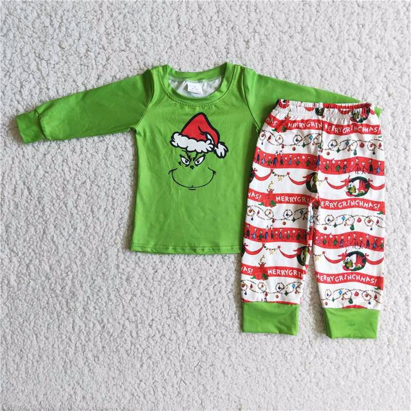 6 A14-19 boys Christmas cartoon green pajamas outfit-promotion 2023.10.16