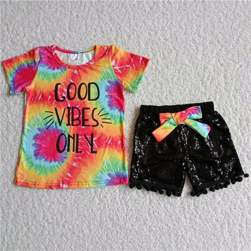 Good vibes only T-shirt Black Ruffle Pants Set