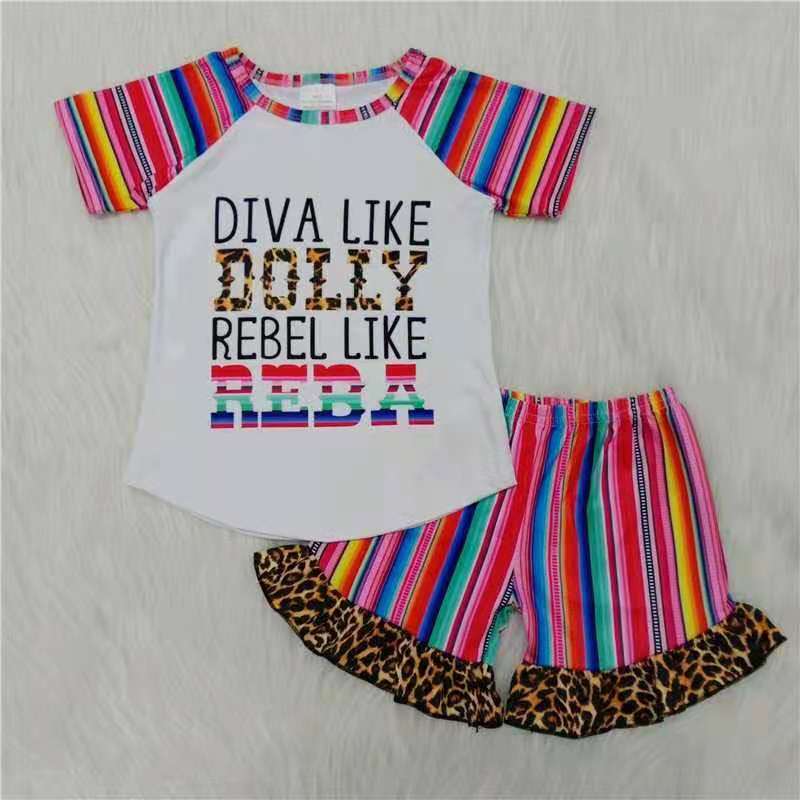 Diva like Dolly rebel Like Reba T-shirt colorful leopard Ruffle Pants Set