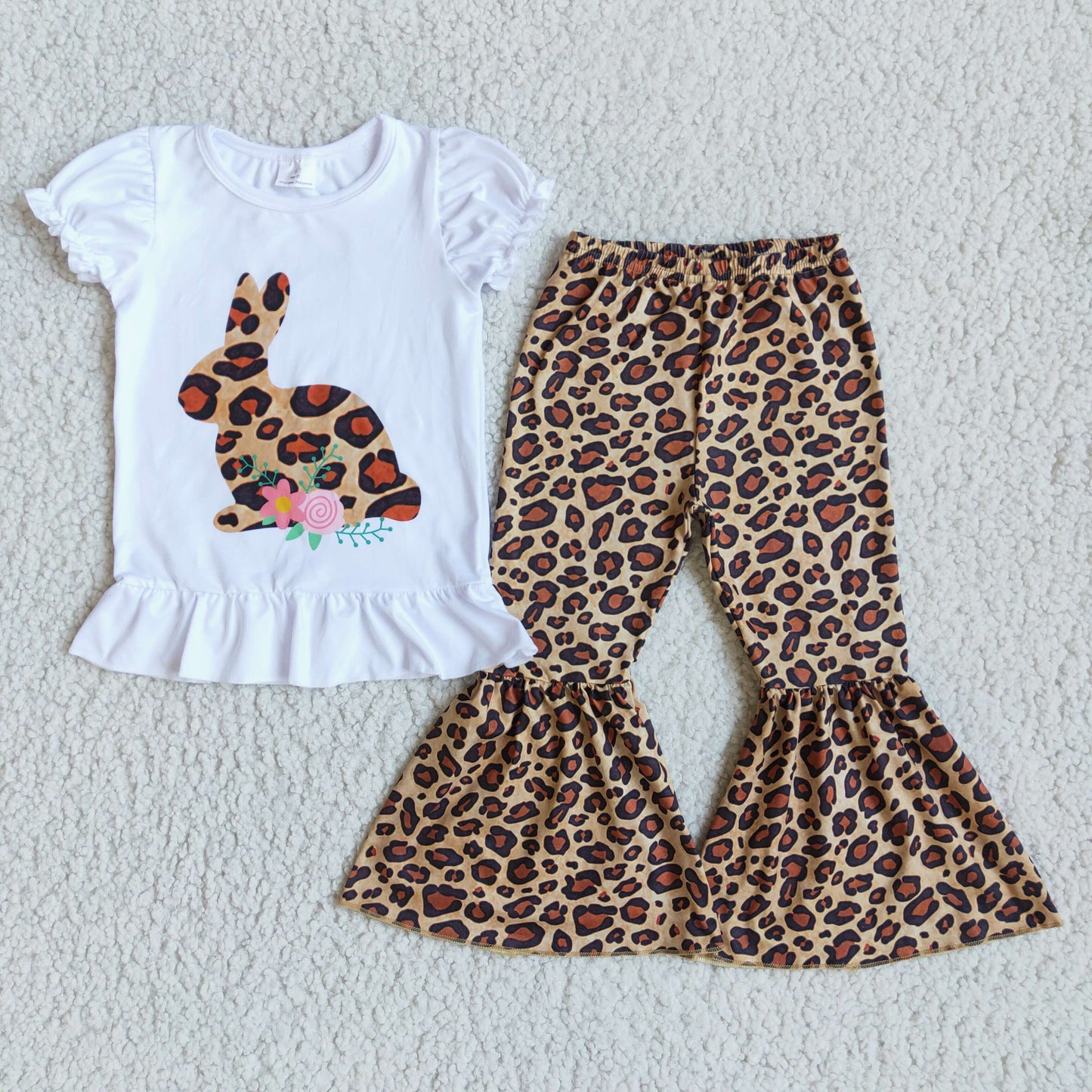 Easter Rabbit Girl Leopard Bell Bottom Set