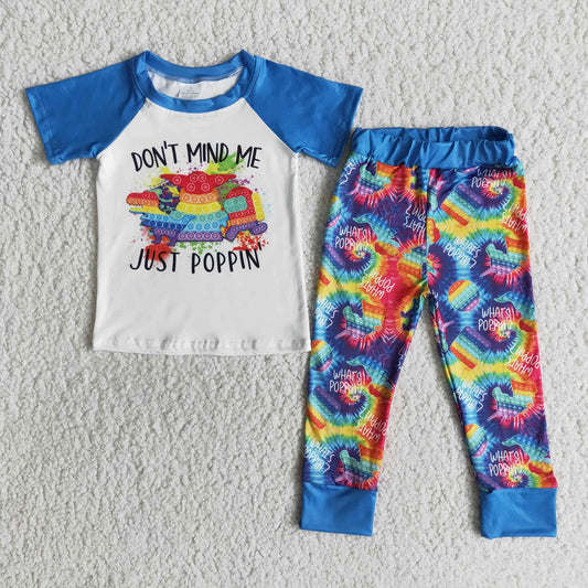 Don't mind me just pop pin T-shirt blue legging pants set