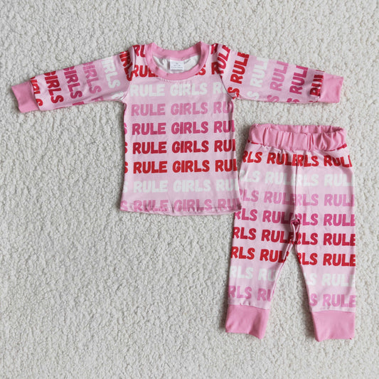 pink letter girl pajamas set