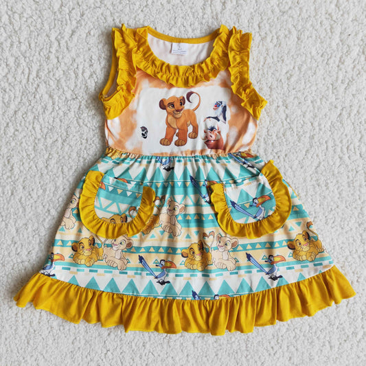 Lion yellow ruffle pocket dress