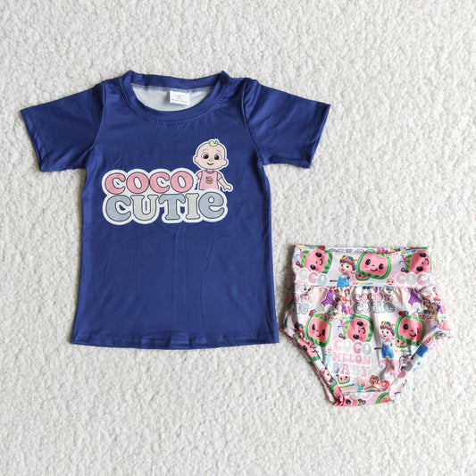 cartoon navy T-shirt bummie set E7-13