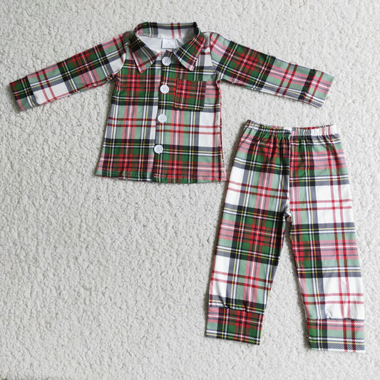 Red Green Plaid Collar  Pajamas Outfit