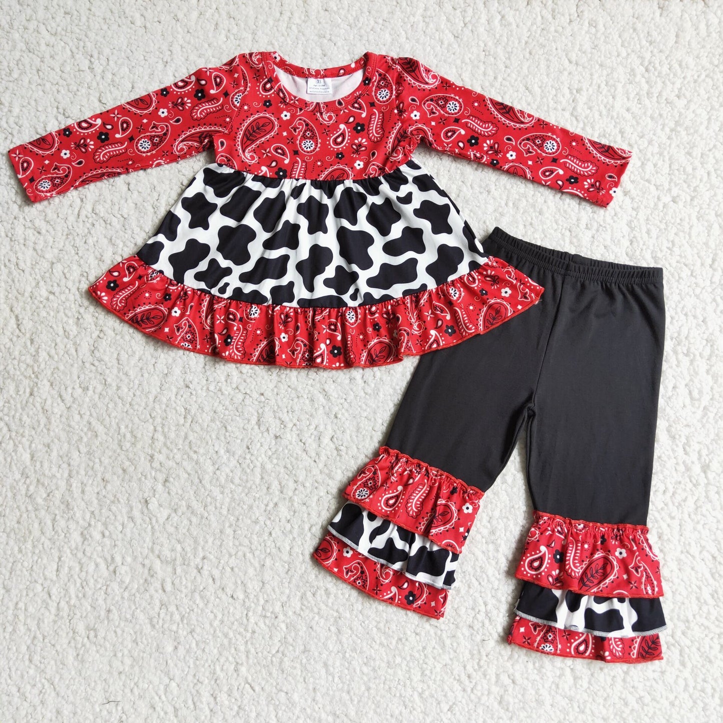 Cow Pattern Red Ruffle Outfit