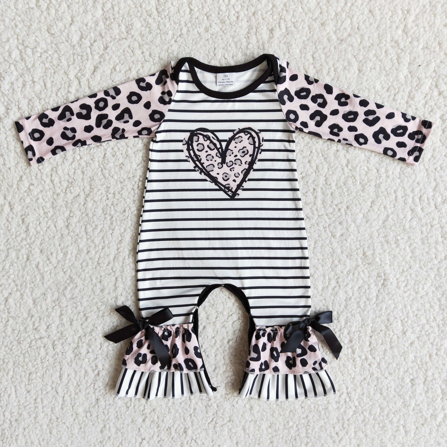 Valentine's day pink heart leopard print stripe romper