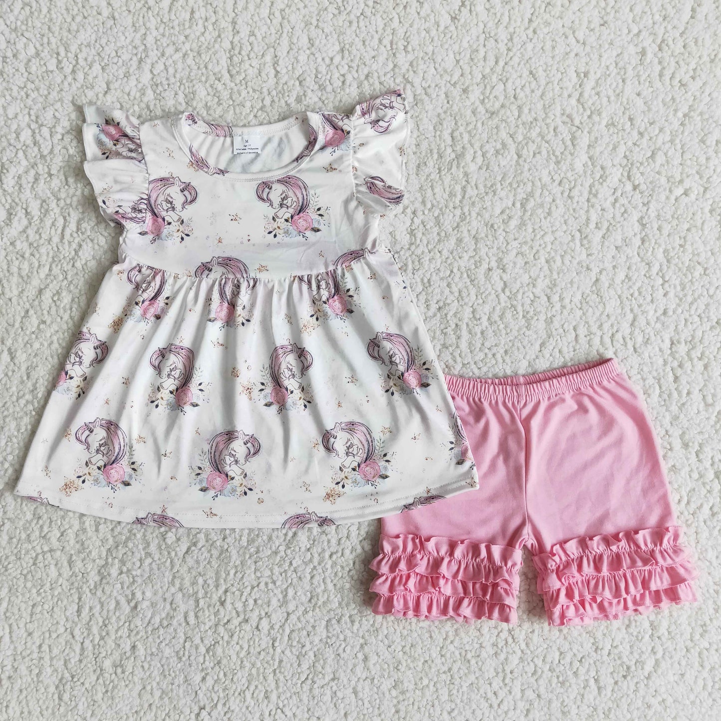 Unicorn sleeveless dress pink shorts set