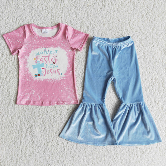 Easter Jesus pink T-shirt blue pants set