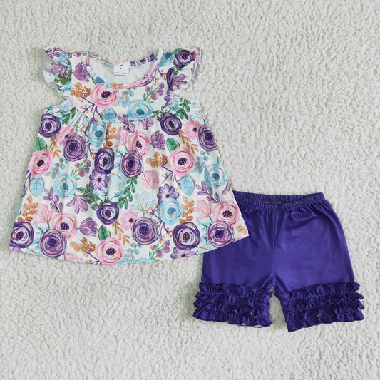 Purple Rose flutter sleeve top ruffle shorts set