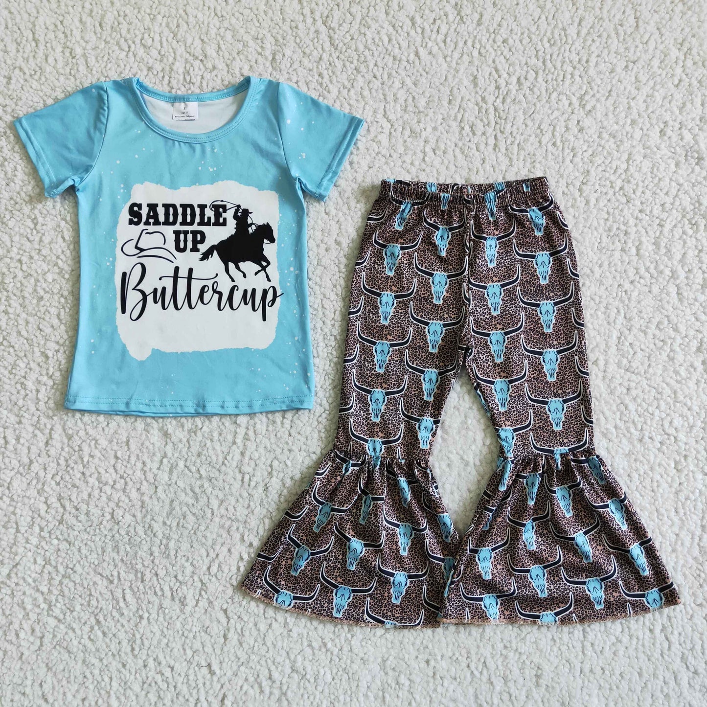 Saddle Up buttercup blue T-shirt bell bottom pants set