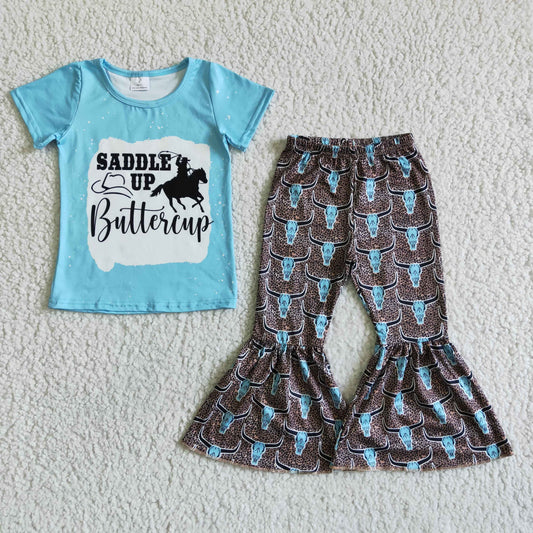 Saddle Up buttercup blue T-shirt bell bottom pants set