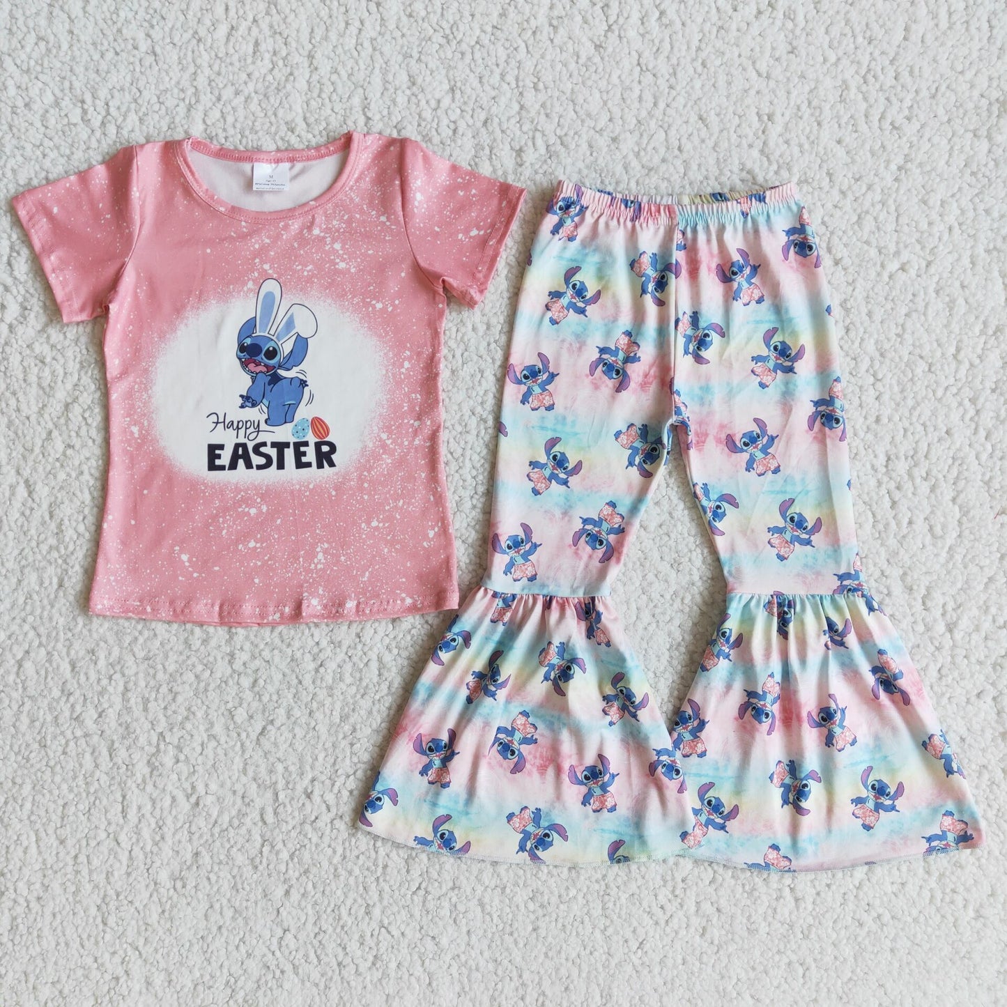 Easter Pink T-shirt Bell bottom Pants Outfit