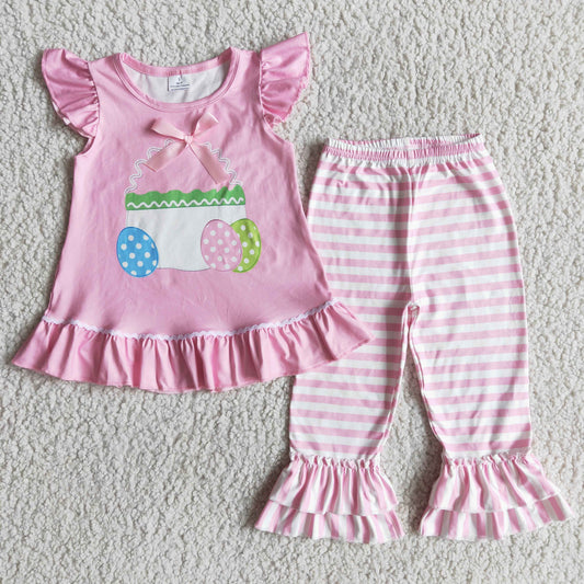 Easter Eggs Girl Pink Ruffle Set