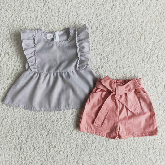 Smoked dress top pink cute shorts set