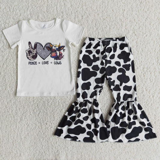 Peace love cows white T-shirt cow print Bell bottoms set