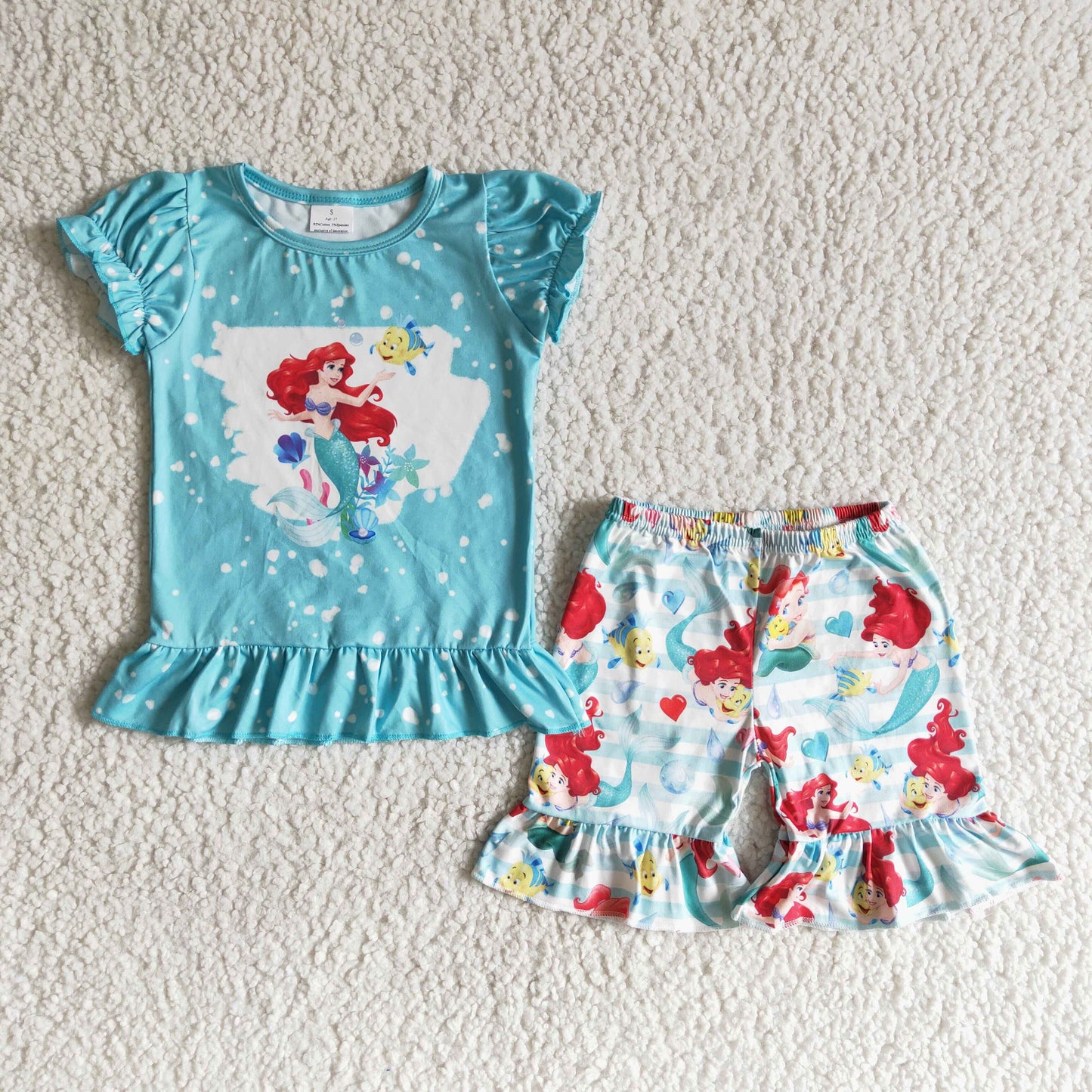 Mermaid flutter sleeve tops shorts sets B17-25