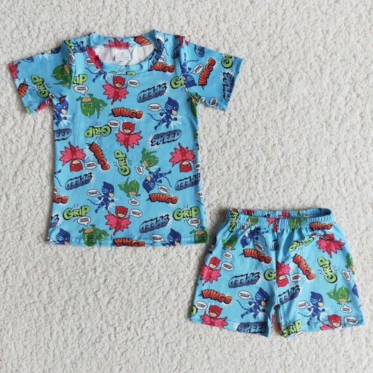 Cartoon blue T-shirt shorts set