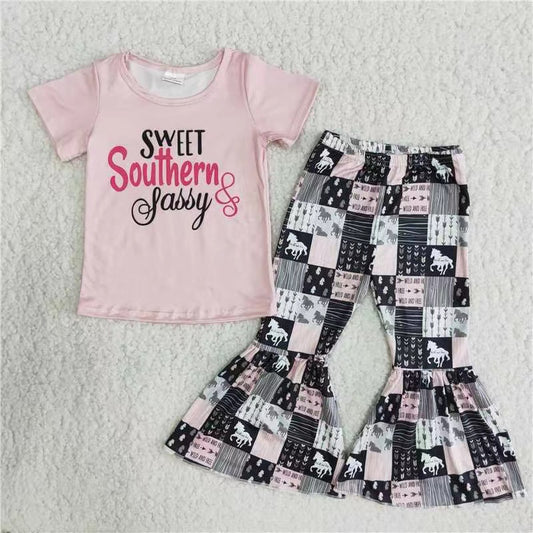 Sweet southern sassy pink T-shirt bell bottoms set