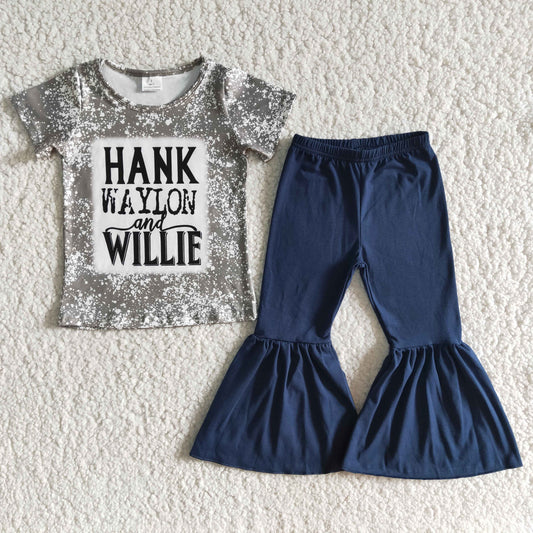 Hank Waylon and Willie grey short sleeve Blue bell bottom Set