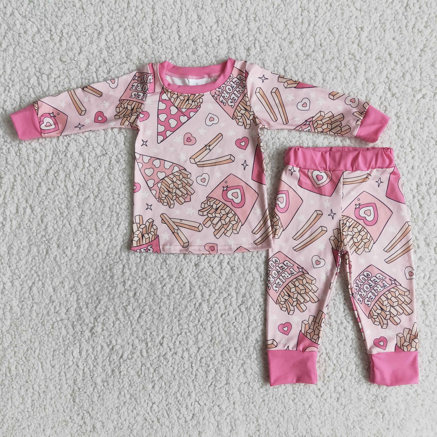 Pink Fries before cuys chips heart pajamas 2pc set