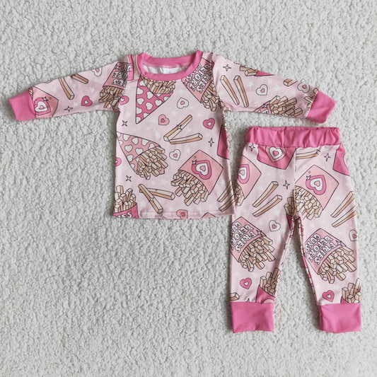 Pink Fries before cuys chips heart pajamas 2pc set