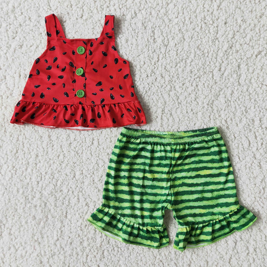 Summer Girl watermelon Red top ruffle shorts set