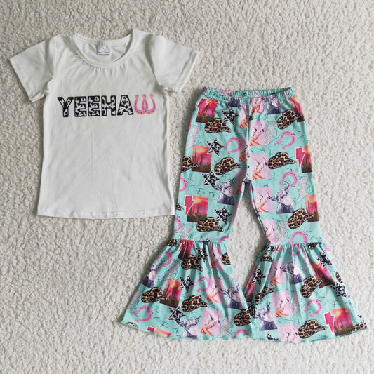 Yeeha short sleeve White T-shirt bell bottom pants set