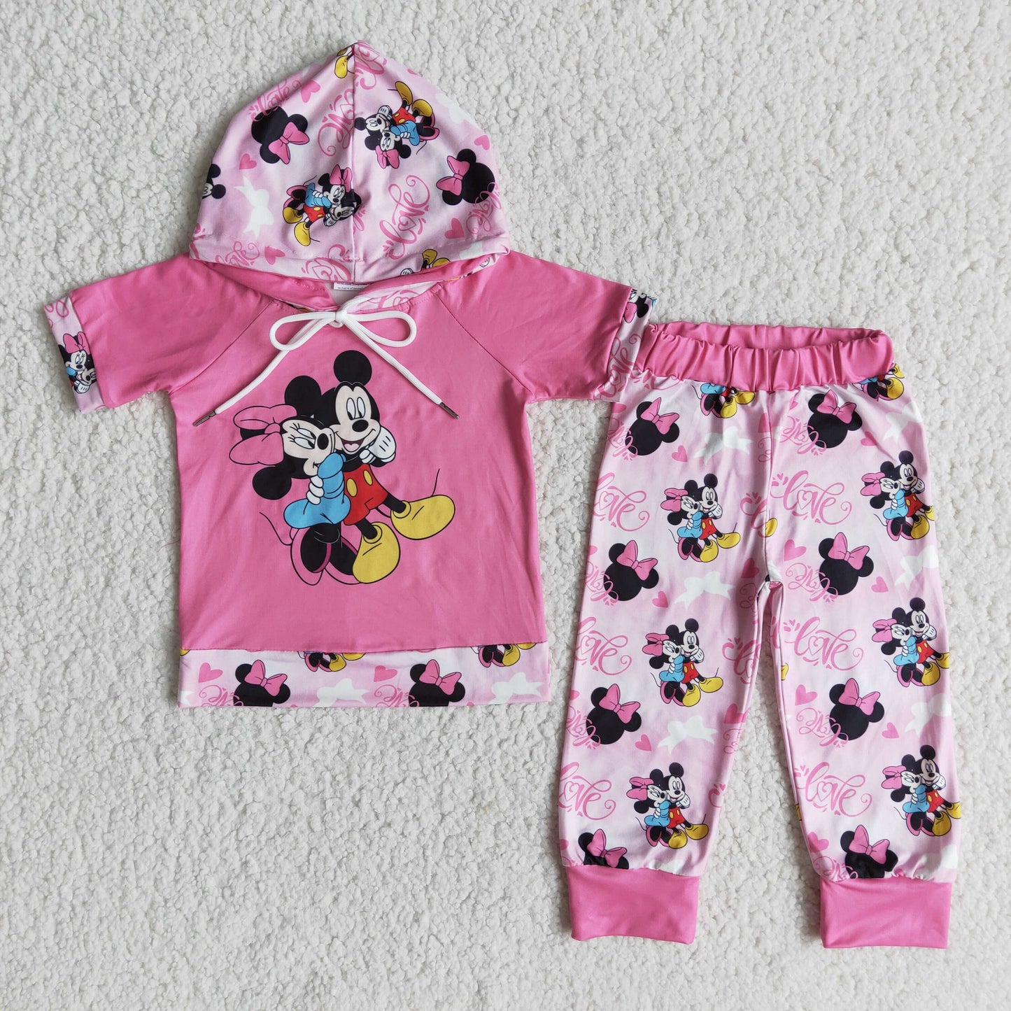 Mickey pink Hoodie short sleeve set