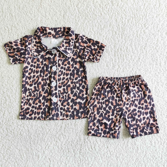 Leopard boy t-shirt shorts pajamas set