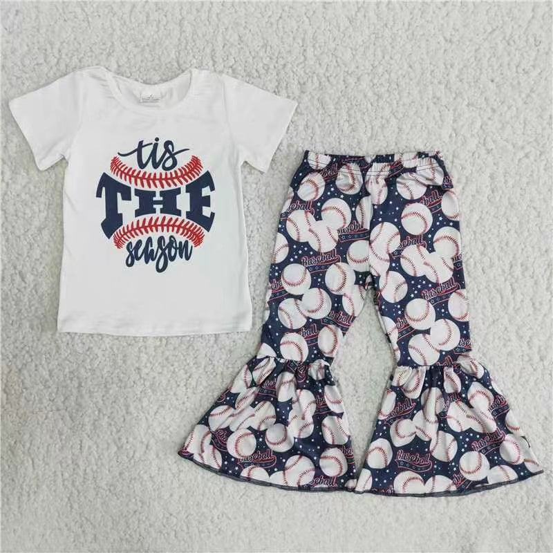 B5-13 baseball white T-shirt bell bottoms set-promotion 2023.12.30