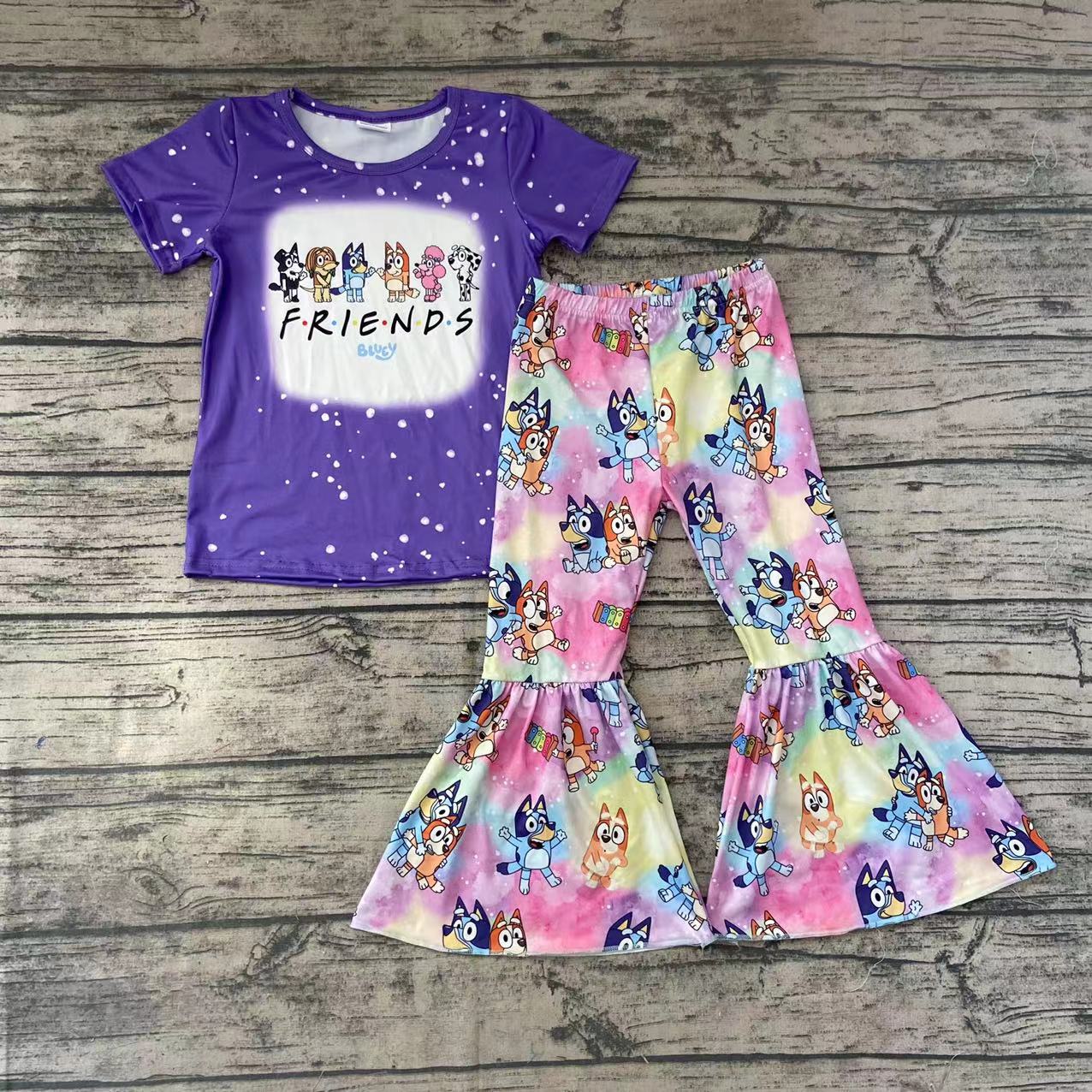 cartoon purple friends T-shirt bell bottoms set GSPO0059