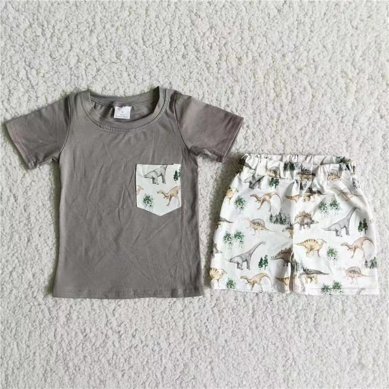 Boy Dinosaur grey T-shirt Shorts Set