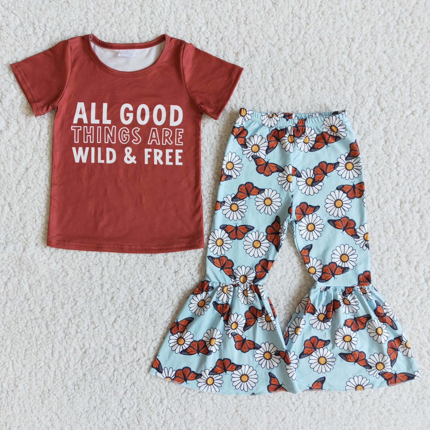 All Good Things are wild & Free T-shirt Sunflower Bell Bottom Pants Set