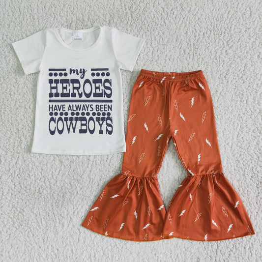 Heroes cowboys white T-shirt orange bell bottom pants Set