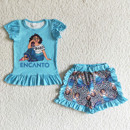 Encanto blue T-shirt ruffle Shorts Sets GSSO0019