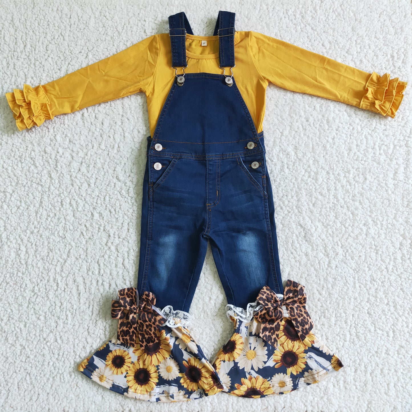 Sunflower suspender Denim pants jeans with yellow T-shirt