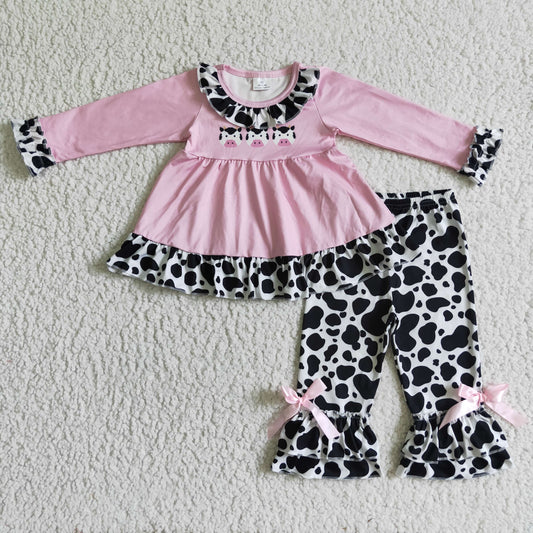 Pink Cow Print Tunic Dress long Pants  Outfit