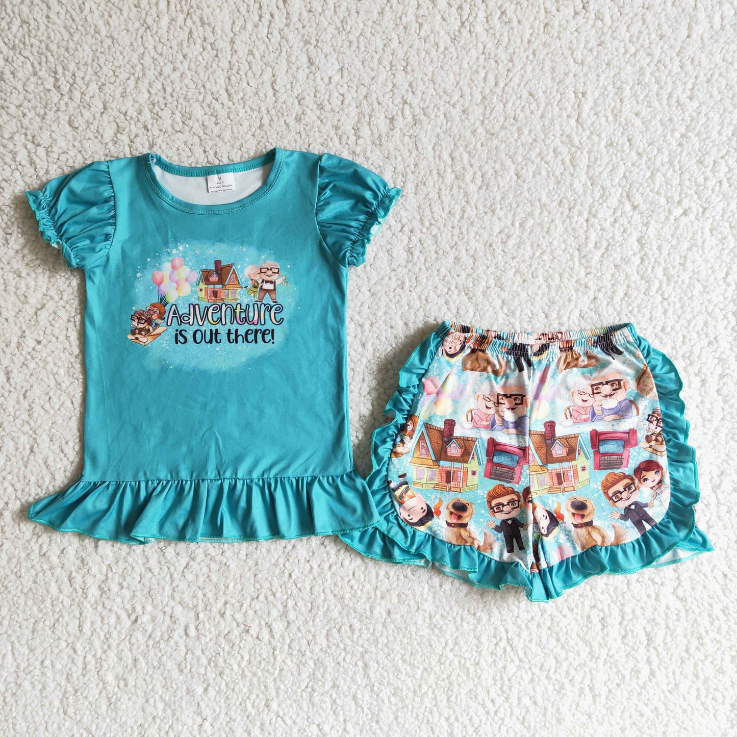 Adventure is out there blue T-shirt ruffle Shorts Set