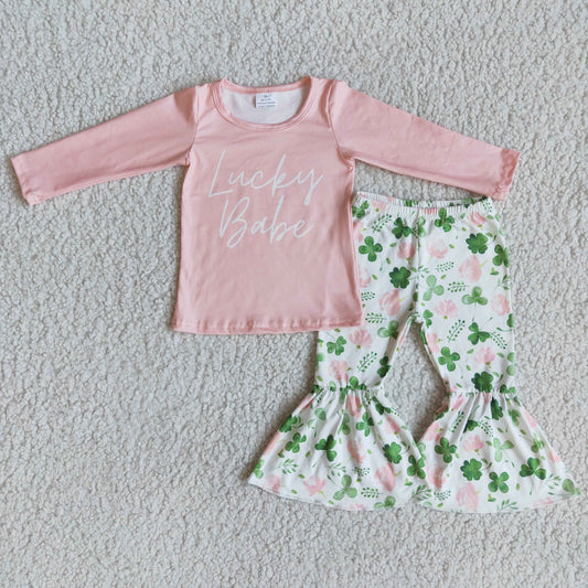 St. Patrick Pink Lucky baby Girl bell Bottom Set