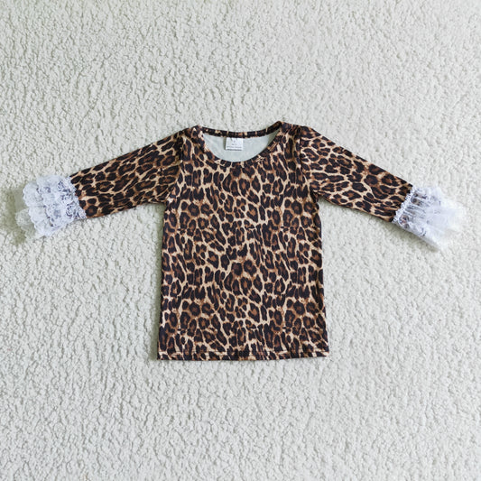 Leopard ruffle long sleeve T-shirt