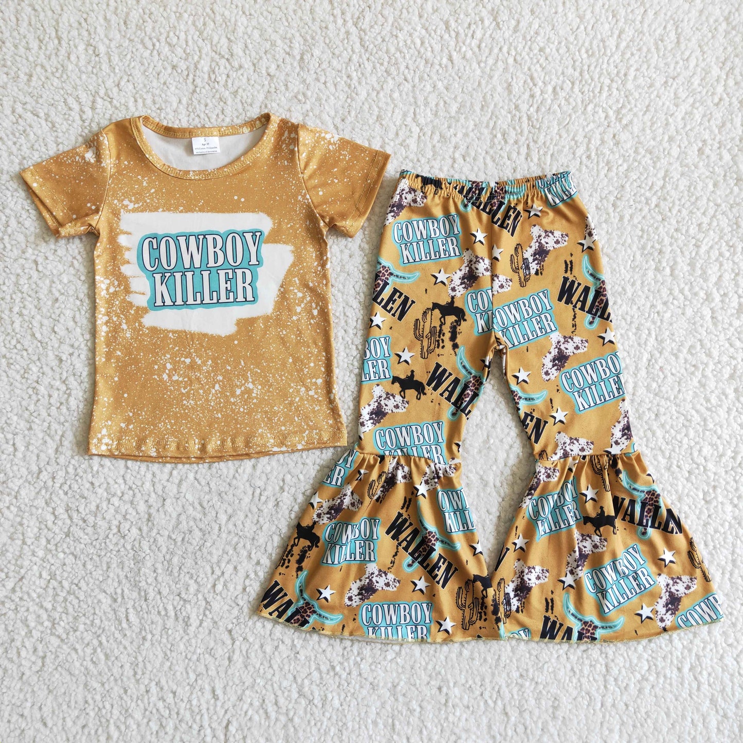 Cowboy killer yellow T-shirt bell bottom pants set