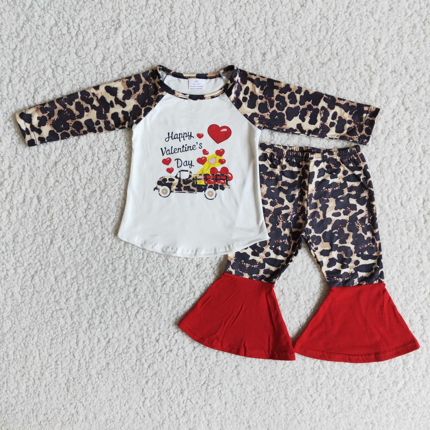 Valentine's day Girl T-shirt Leopard Bell Bottom Outfit